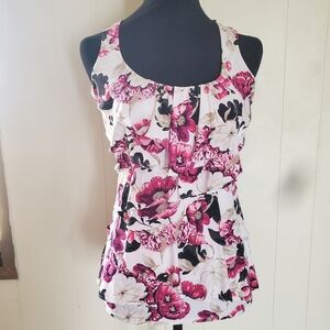 White House Black Market Womens Sleeveless Floral Ruffle Blouse White Size XXS
